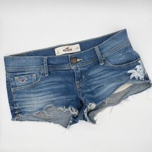 VTG Y2K Hollister Micro Mini Low Rise Denim Cutoff Shorts Size 3 26 Palm Tree